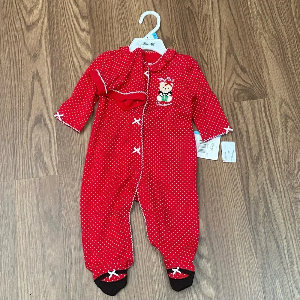 Little Me My First Christmas Baby Bodysuit and Hat Size 6 months NEW